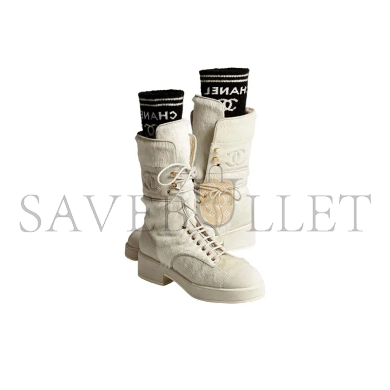 CHANEL LACE-UPS CALFSKIN, KNIT & SUEDE CALFSKIN WHITE & BLACK G39506 Y56127 K4955 CHANEL LACE-UPS CALFSKIN, KNIT & SUEDE CALFSKIN WHITE & BLACK G39506 Y56127 K4955